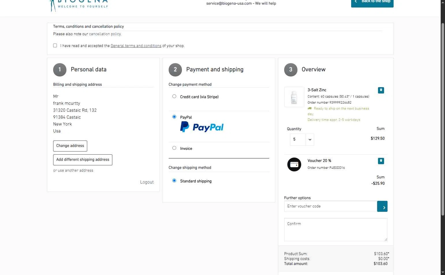 Biogena checkout page showing Biogena promo code box | Screenshot taken by SimplyCodes community member on Apr 22, 2025
