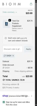 SASH coupon verification screenshot