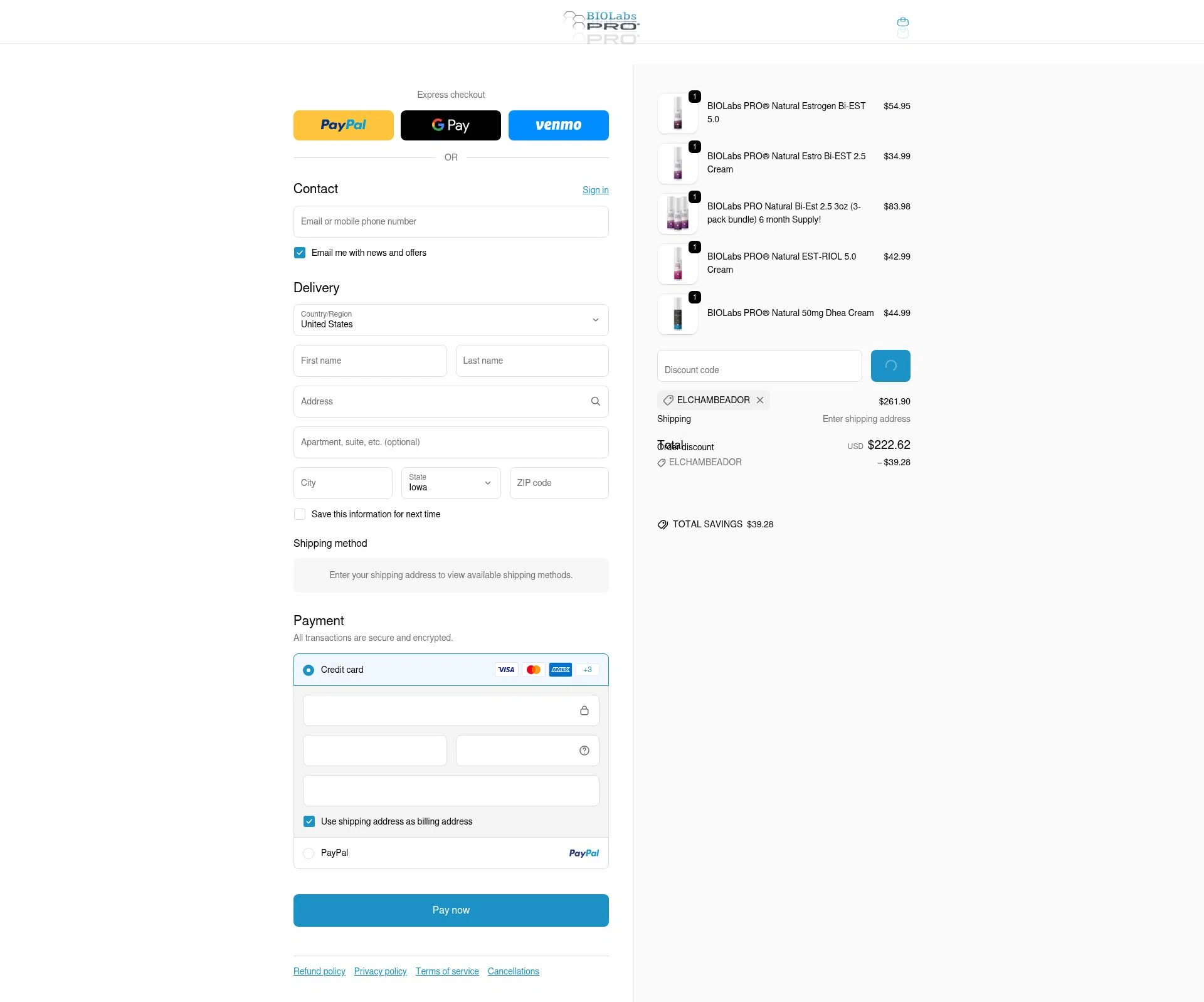BIOLabs PRO checkout page showing BIOLabs PRO coupon code box | Screenshot taken by SimplyCodes community member on Feb 10, 2026
