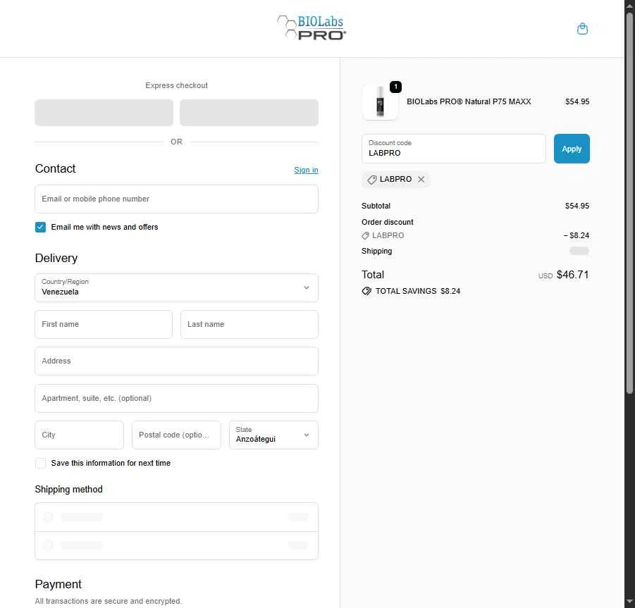 BIOLabs PRO checkout page showing BIOLabs PRO coupon code box | Screenshot taken by SimplyCodes community member on Feb 11, 2026