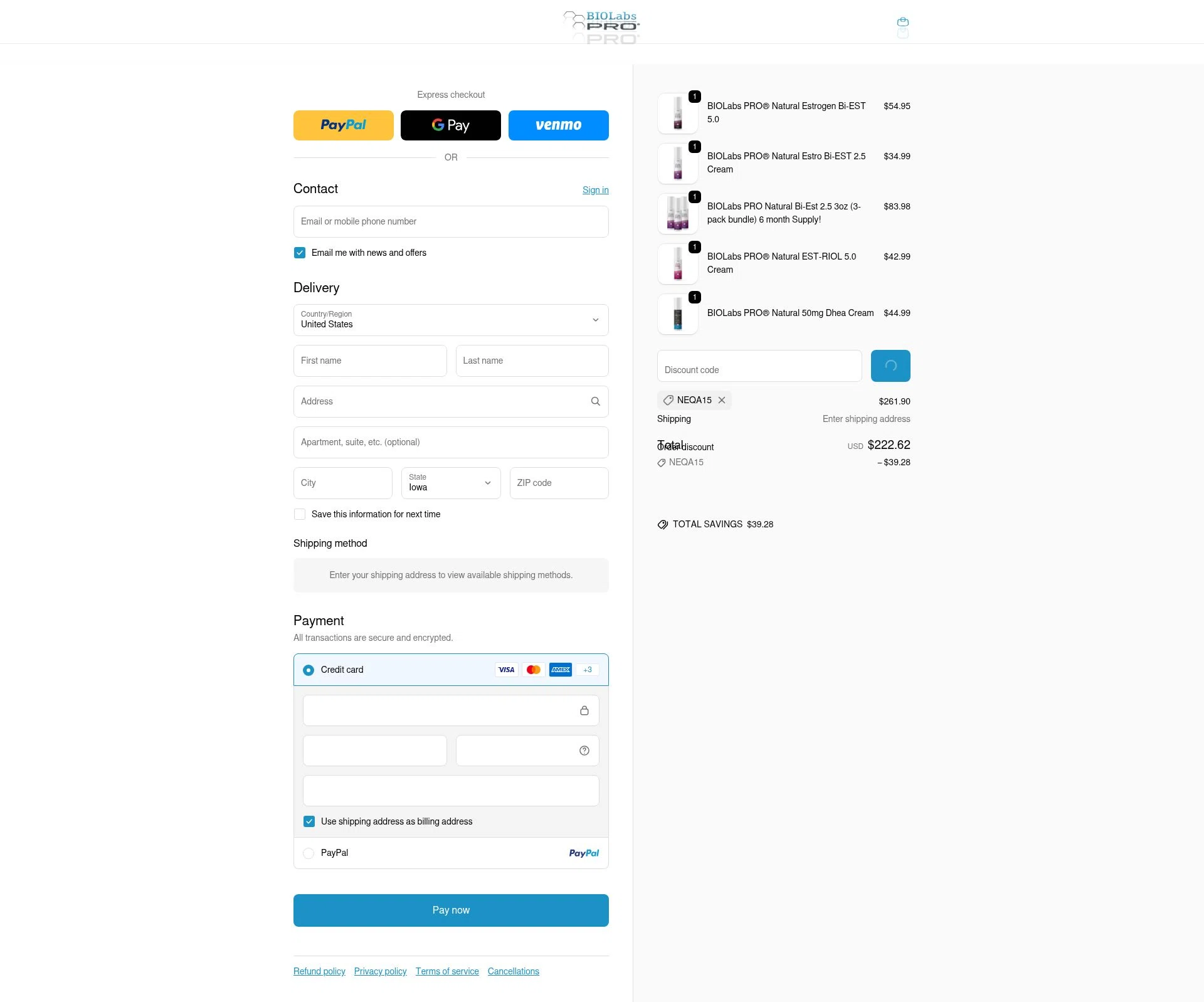 BIOLabs PRO checkout page showing BIOLabs PRO coupon code box | Screenshot taken by SimplyCodes community member on Feb 10, 2026