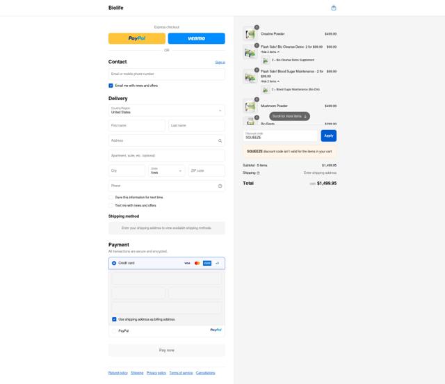 Biolife checkout page showing Biolife promo code box | Screenshot taken by SimplyCodes community member on Sep 12, 2025