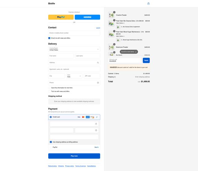 Biolife checkout page showing Biolife promo code box | Screenshot taken by SimplyCodes community member on Sep 8, 2025