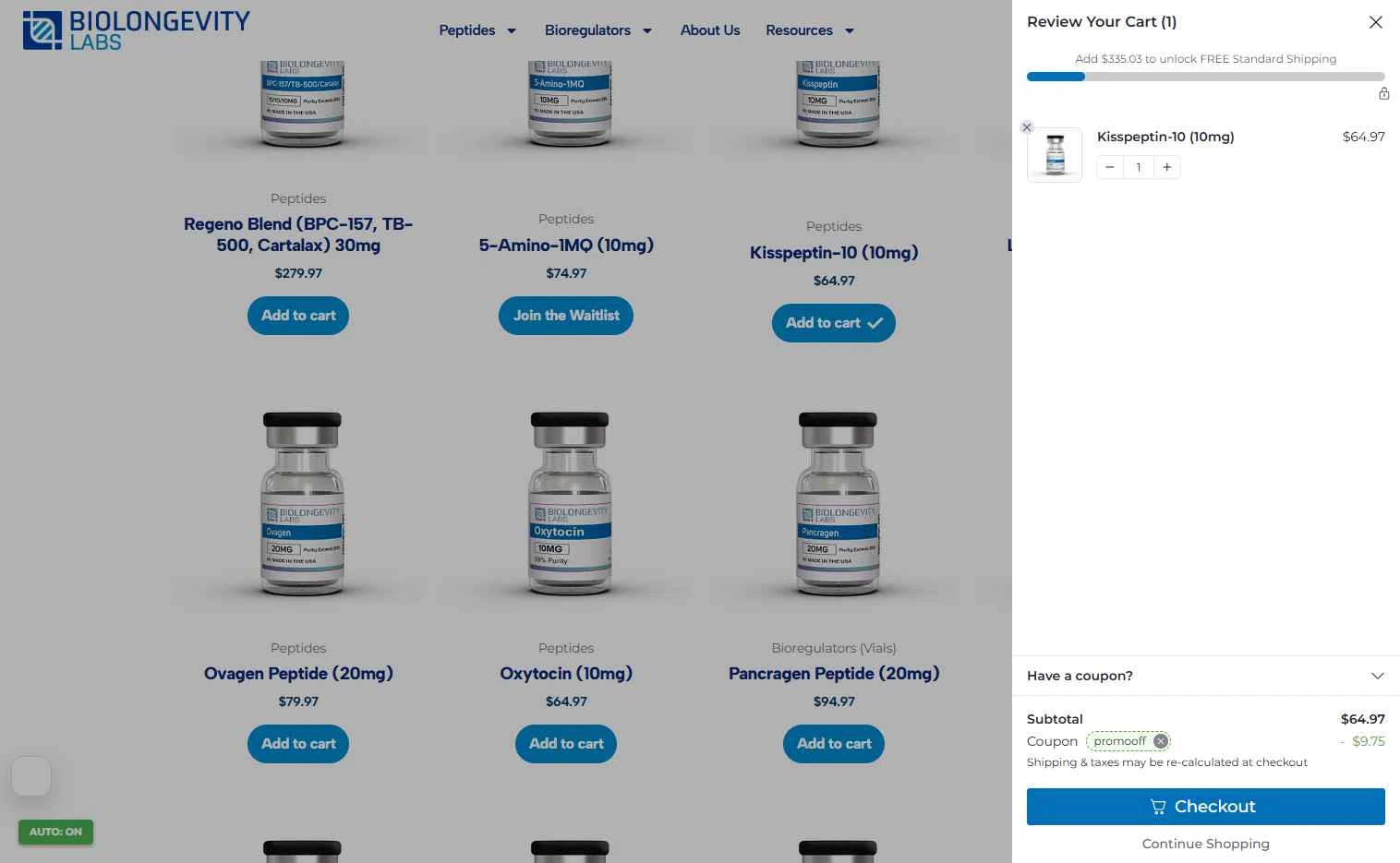 BioLongevity Labs checkout page showing BioLongevity Labs discount code box | Screenshot taken by SimplyCodes community member on Feb 8, 2026
