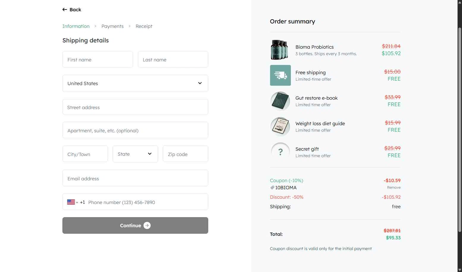 Bioma checkout page showing Bioma discount code box | Screenshot taken by SimplyCodes community member on Jan 22, 2026
