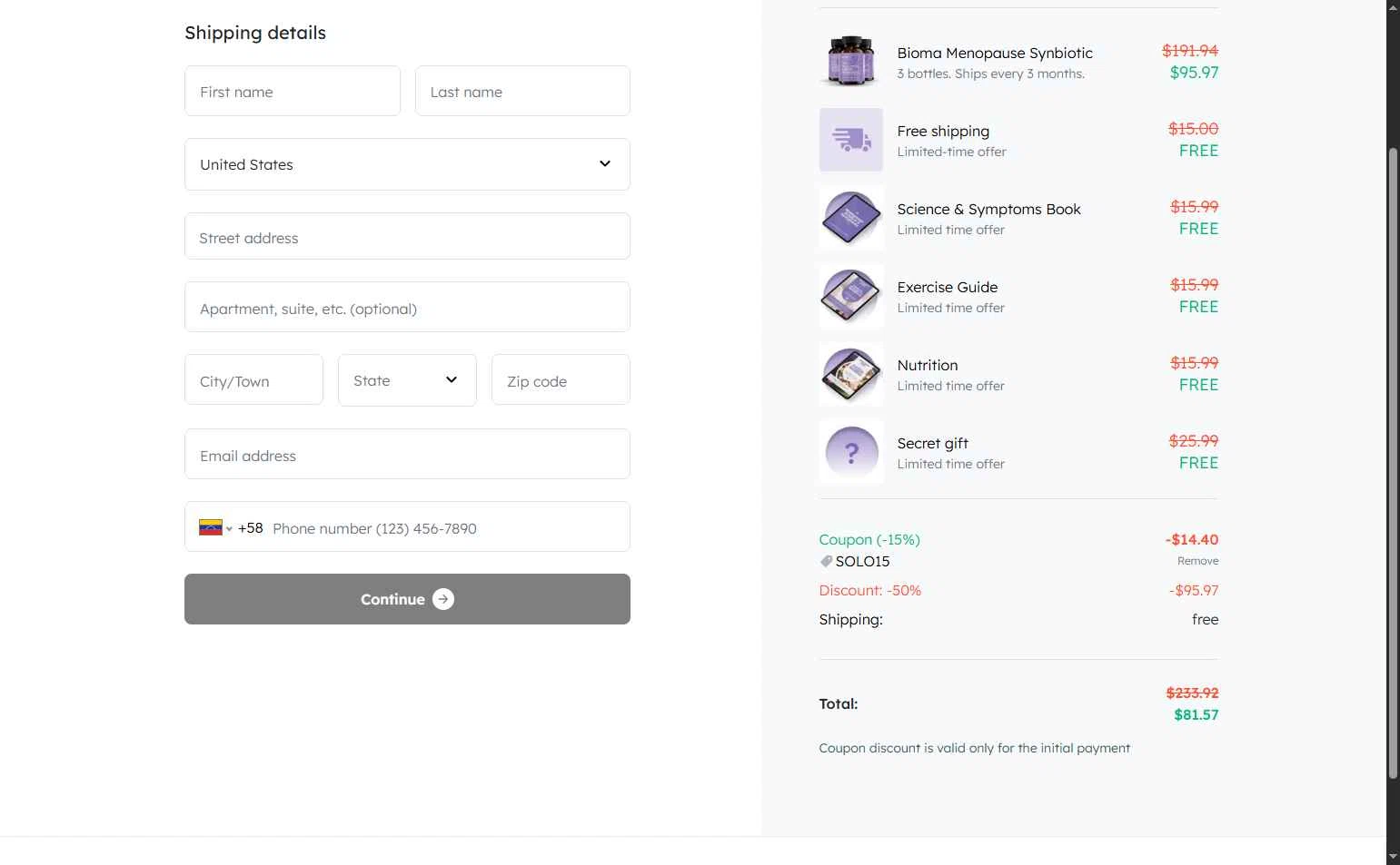 Bioma.Health checkout page showing Bioma.Health promo code box | Screenshot taken by SimplyCodes community member on Jan 15, 2026