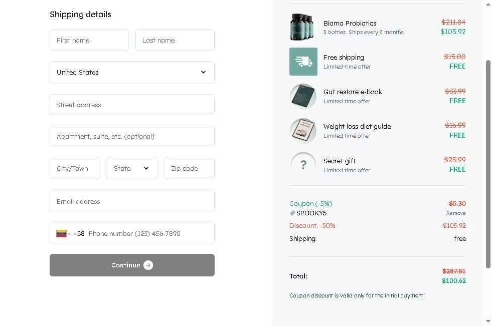 Bioma.Health checkout page showing Bioma.Health promo code box | Screenshot taken by SimplyCodes community member on Jan 31, 2026