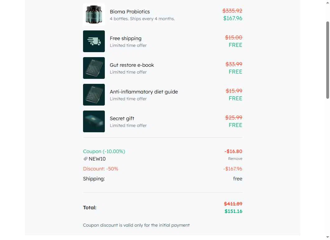 Bioma Shop checkout page showing Bioma Shop promo code box | Screenshot taken by SimplyCodes community member on May 15, 2025