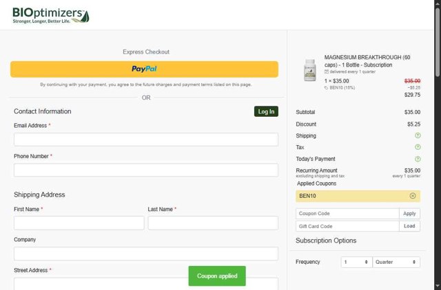 BiOptimizers checkout page showing BiOptimizers coupon code box | Screenshot taken by SimplyCodes community member on Aug 30, 2025