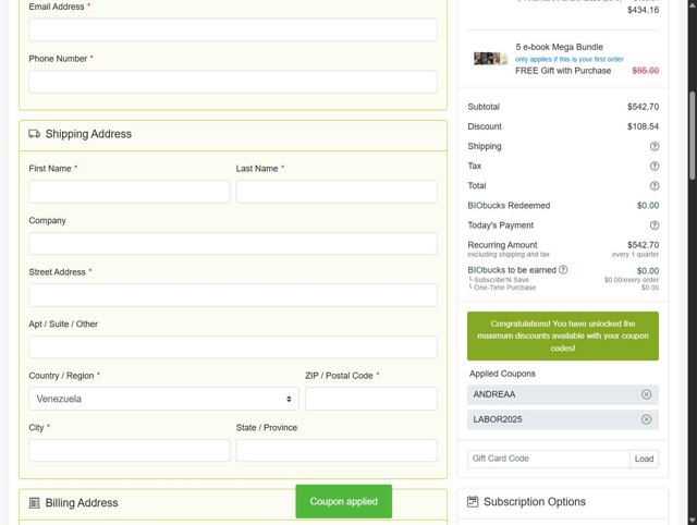 BiOptimizers checkout page showing BiOptimizers coupon code box | Screenshot taken by SimplyCodes community member on Aug 30, 2025