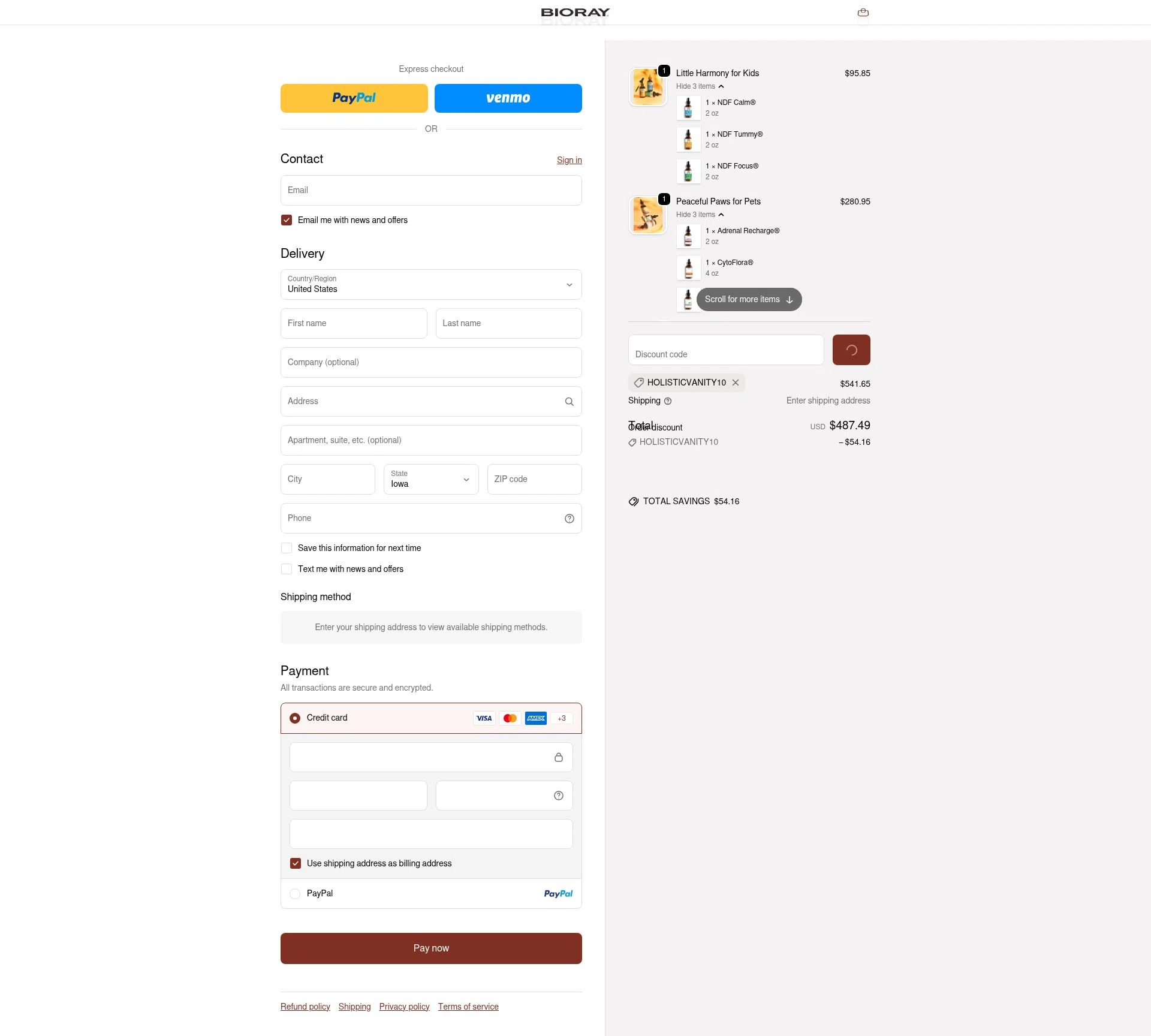 Bioray checkout page showing Bioray discount code box | Screenshot taken by SimplyCodes community member on Feb 6, 2026