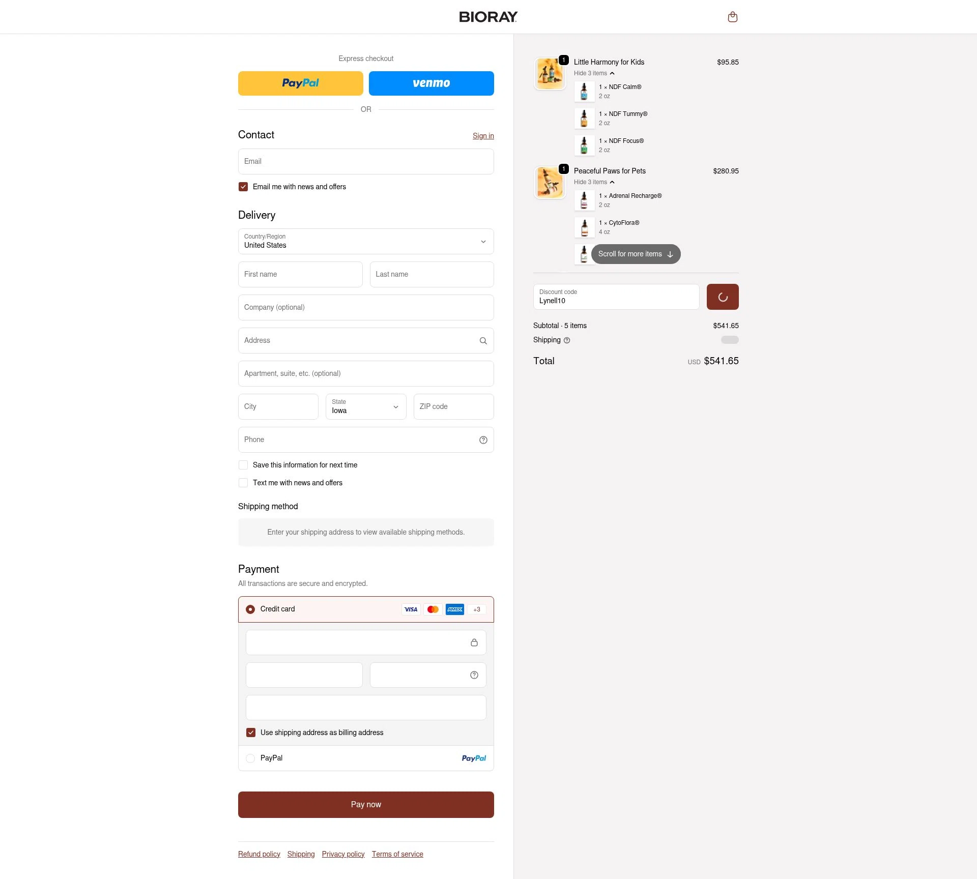 Bioray checkout page showing Bioray discount code box | Screenshot taken by SimplyCodes community member on Feb 6, 2026