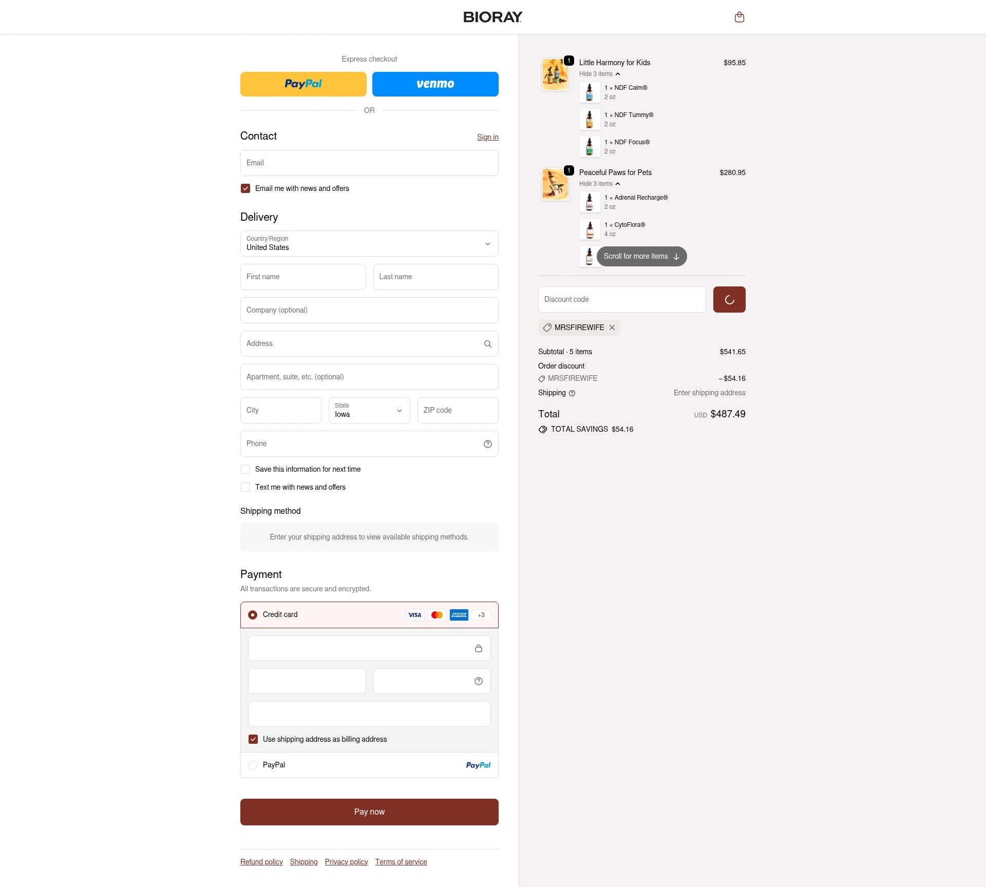 Bioray checkout page showing Bioray discount code box | Screenshot taken by SimplyCodes community member on Feb 6, 2026