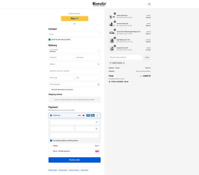 Biotulin checkout page showing Biotulin coupon code box | Screenshot taken by SimplyCodes community member on Sep 8, 2025