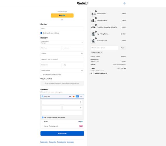 Biotulin checkout page showing Biotulin coupon code box | Screenshot taken by SimplyCodes community member on Sep 11, 2025
