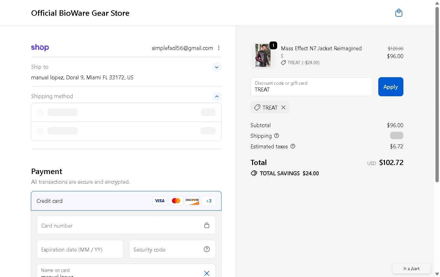 BioWare checkout page showing BioWare discount code box | Screenshot taken by SimplyCodes community member on Dec 16, 2025