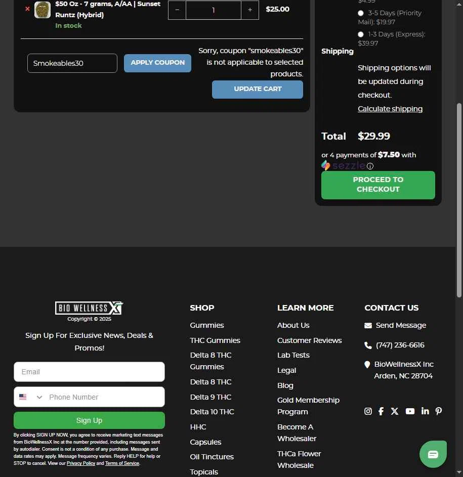 BiowellnessX checkout page showing BiowellnessX promo code box | Screenshot taken by SimplyCodes community member on Nov 8, 2025