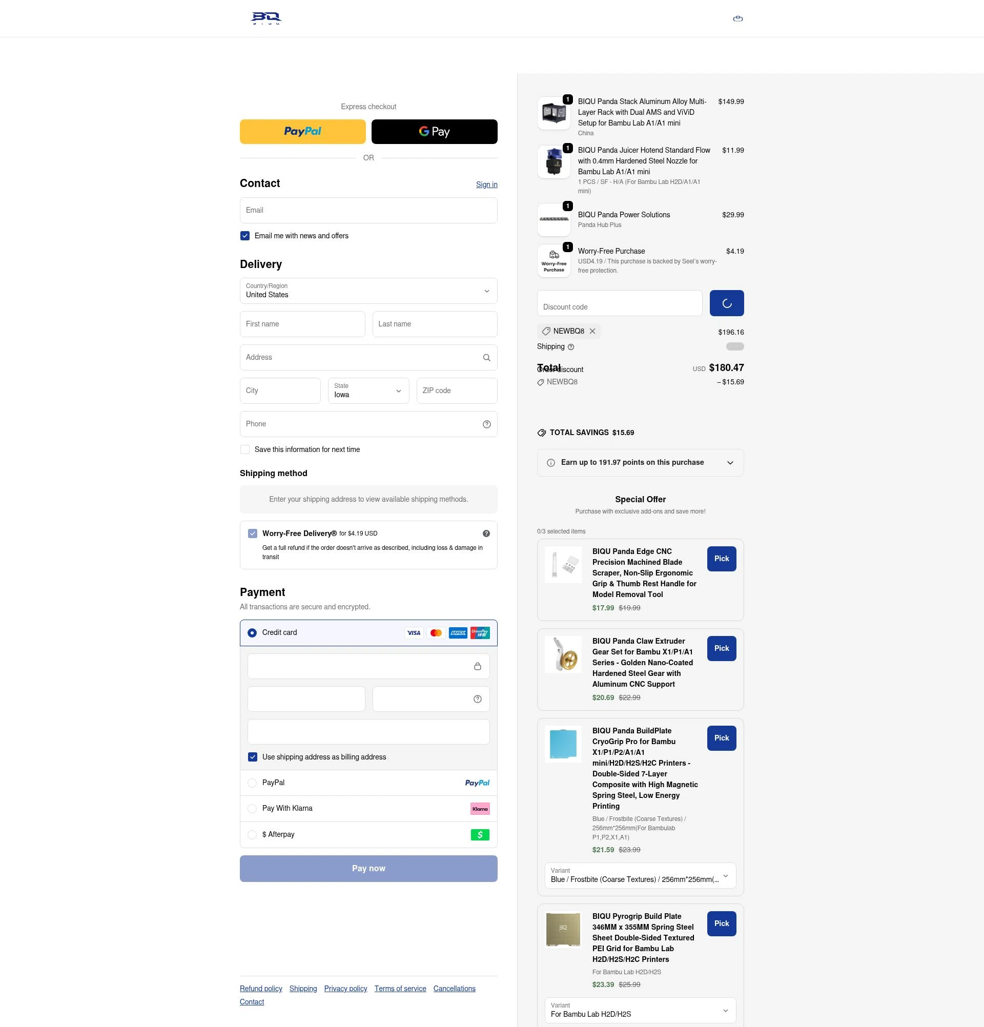 Biqu Equipment checkout page showing Biqu Equipment discount code box | Screenshot taken by SimplyCodes community member on Jan 2, 2026