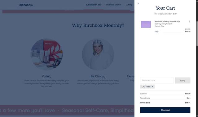 BirchBox checkout page showing BirchBox promo code box | Screenshot taken by SimplyCodes community member on Aug 31, 2025