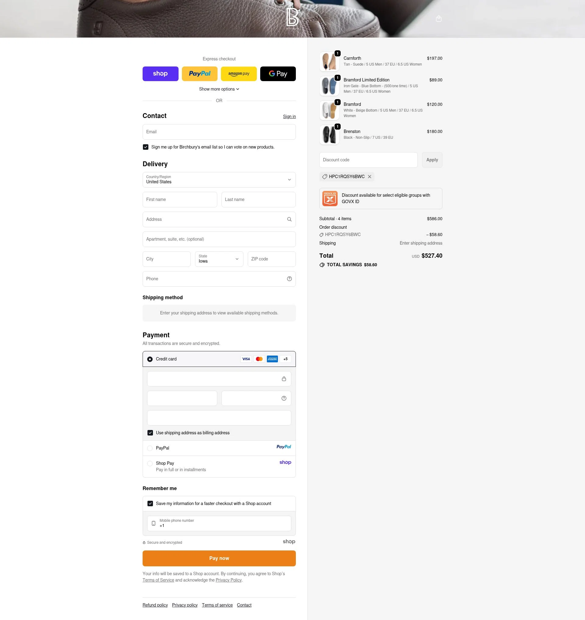 Birchbury checkout page showing Birchbury discount code box | Screenshot taken by SimplyCodes community member on Oct 20, 2025