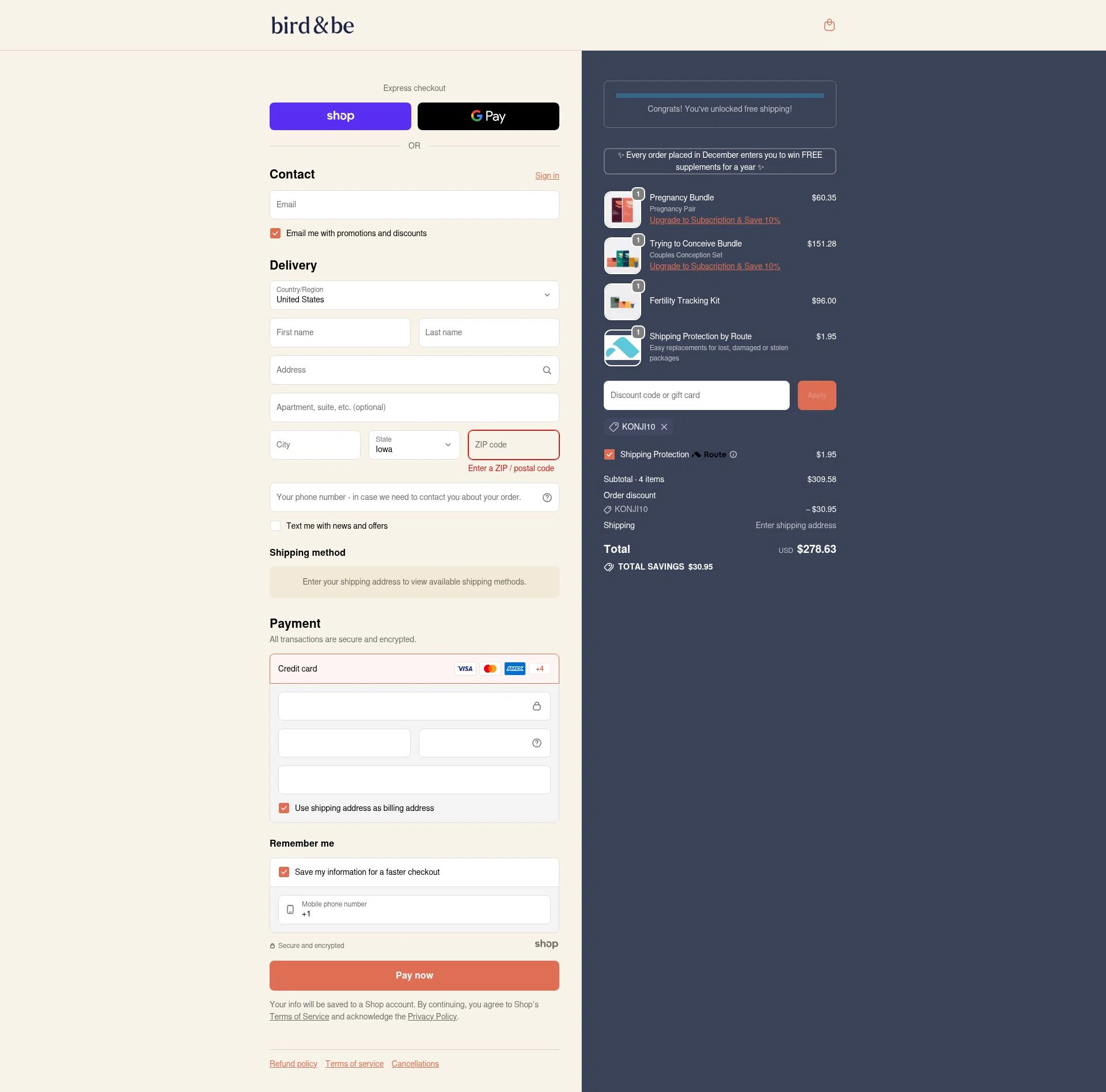 Bird&Be checkout page showing Bird&Be promo code box | Screenshot taken by SimplyCodes community member on Dec 29, 2025