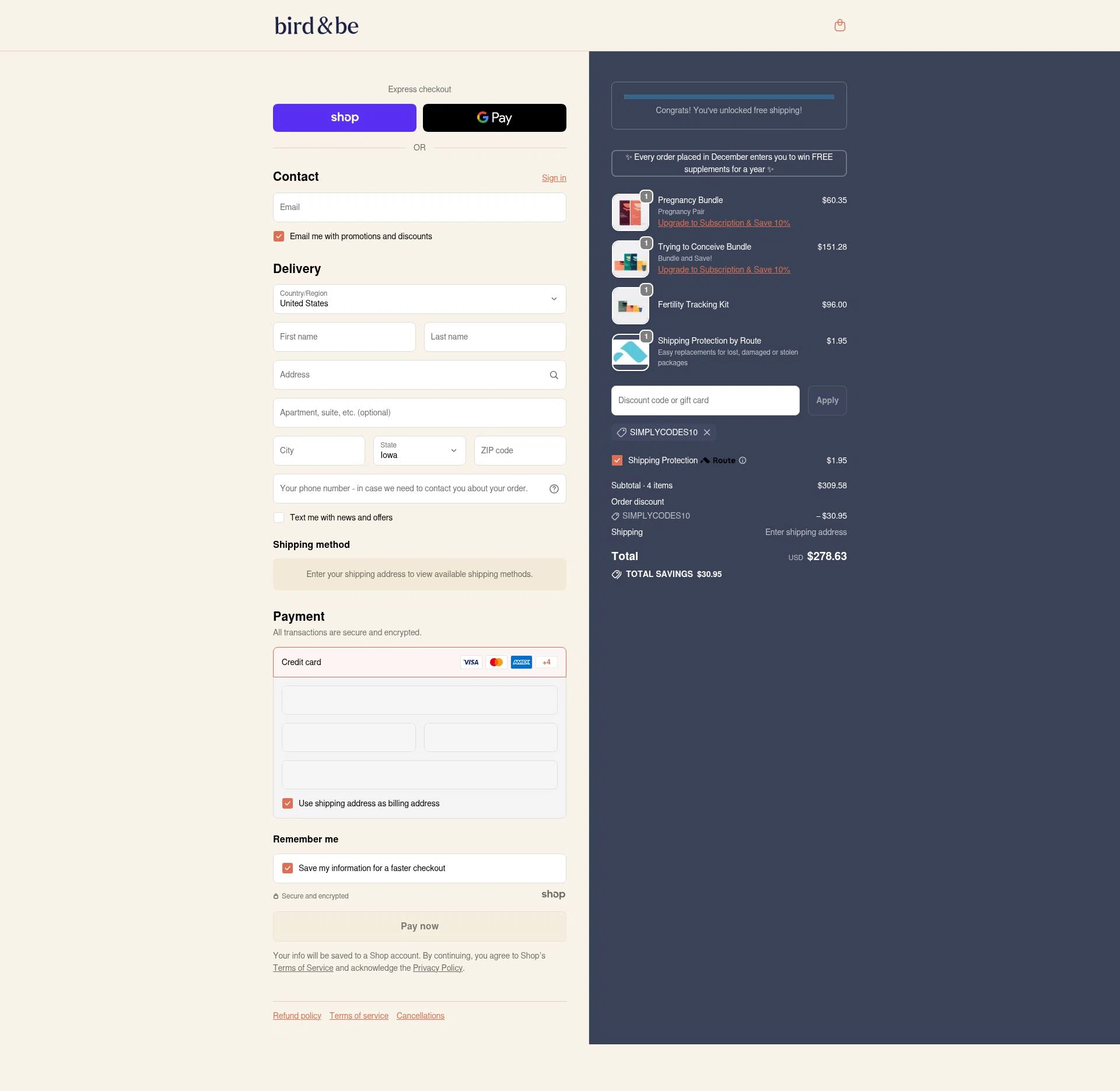 Bird&Be checkout page showing Bird&Be promo code box | Screenshot taken by SimplyCodes community member on Jan 8, 2026