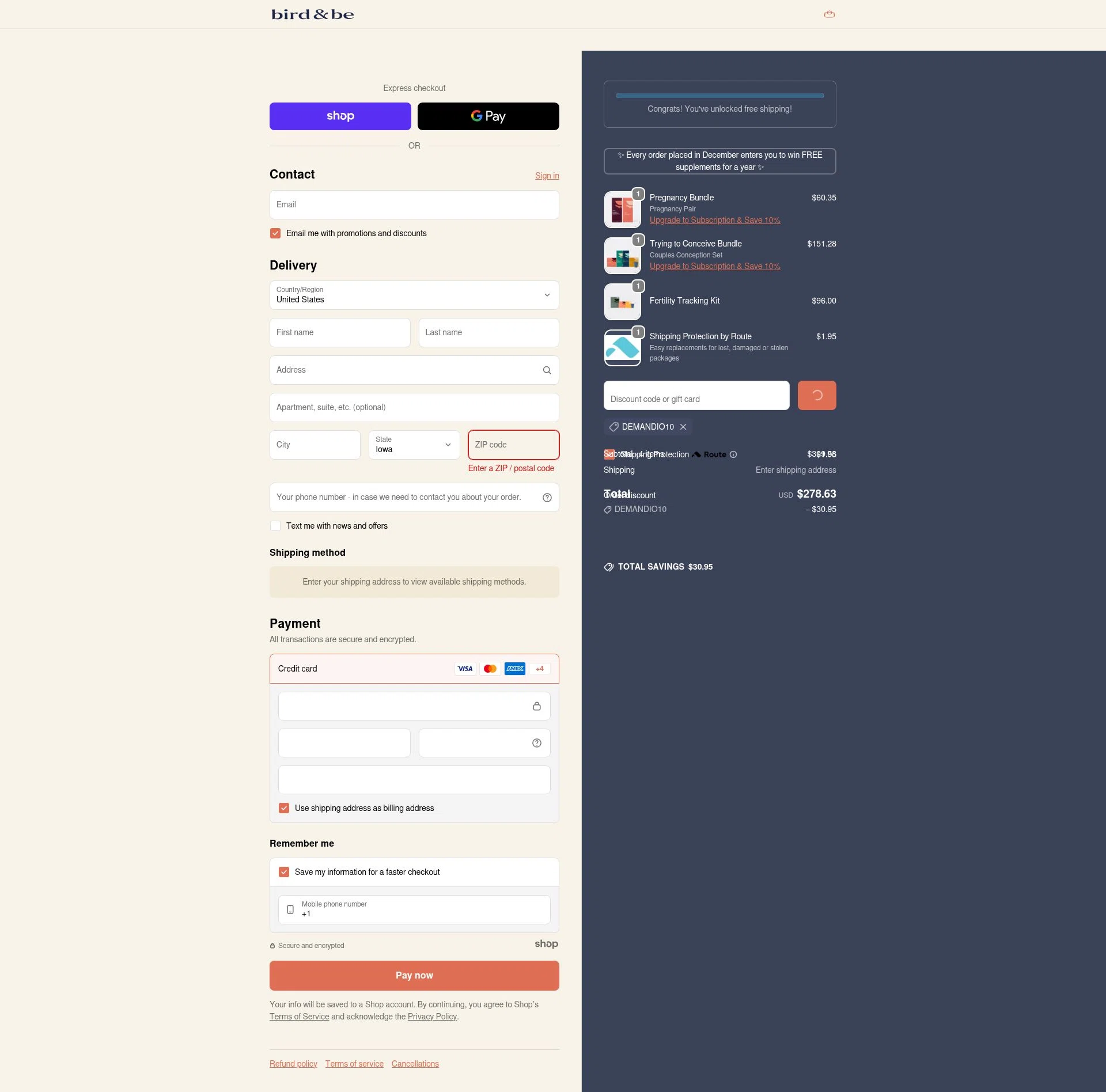 Bird&Be checkout page showing Bird&Be promo code box | Screenshot taken by SimplyCodes community member on Dec 29, 2025