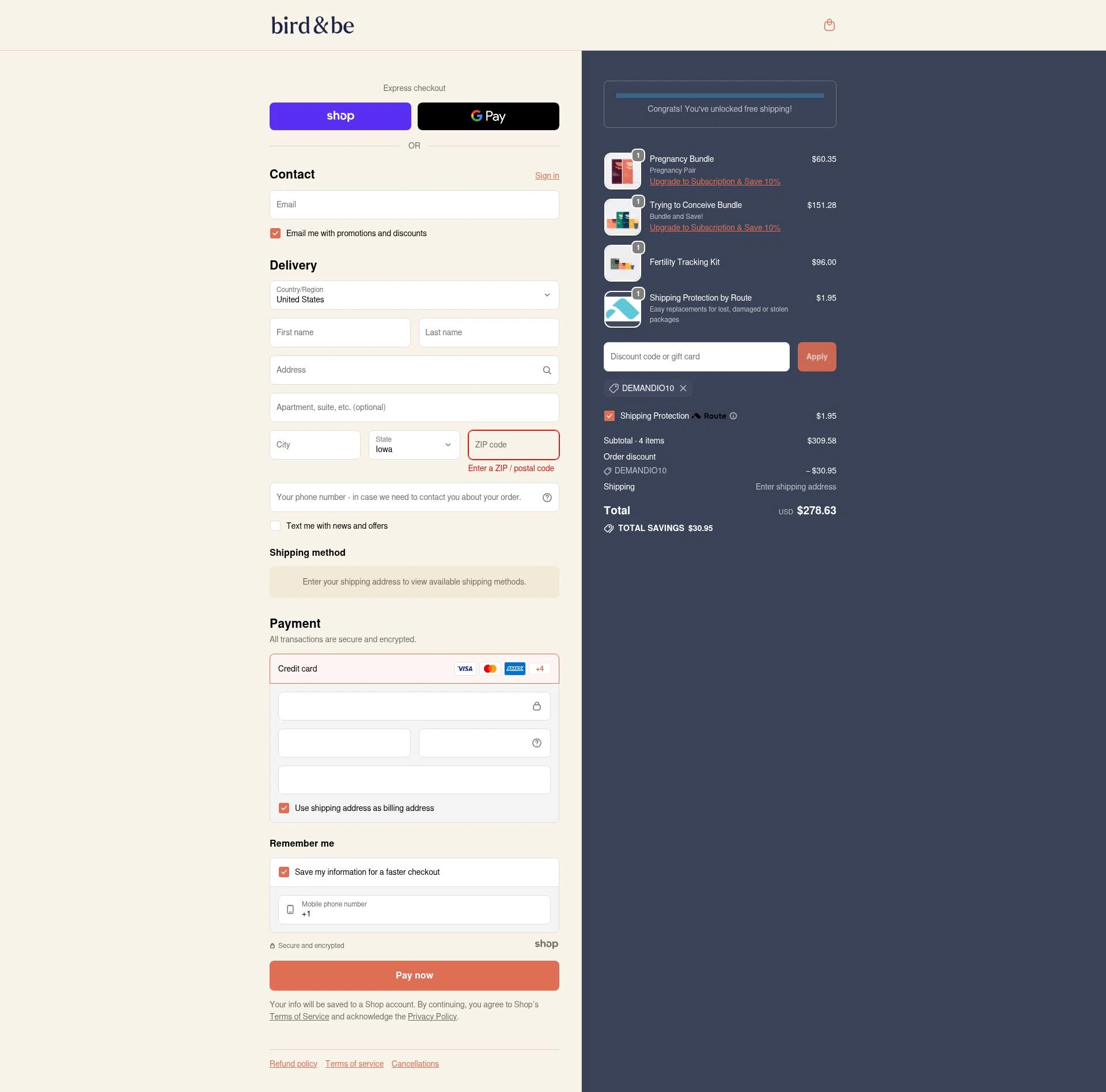 Bird&Be checkout page showing Bird&Be promo code box | Screenshot taken by SimplyCodes community member on Jan 3, 2026