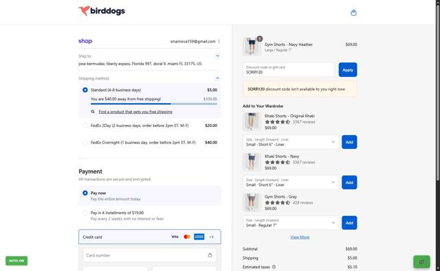 Birddogs checkout page showing Birddogs discount code box | Screenshot taken by SimplyCodes community member on Sep 10, 2025