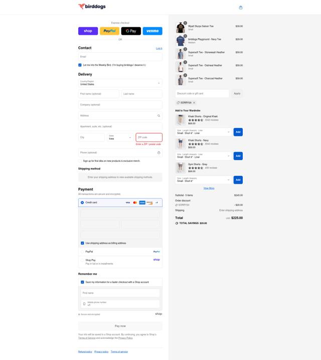 Birddogs checkout page showing Birddogs discount code box | Screenshot taken by SimplyCodes community member on Sep 3, 2025