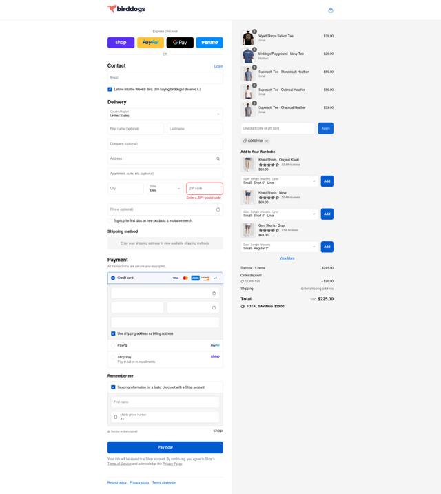 Birddogs checkout page showing Birddogs discount code box | Screenshot taken by SimplyCodes community member on Sep 6, 2025