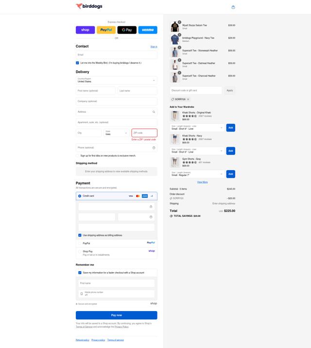 Birddogs checkout page showing Birddogs discount code box | Screenshot taken by SimplyCodes community member on Sep 13, 2025