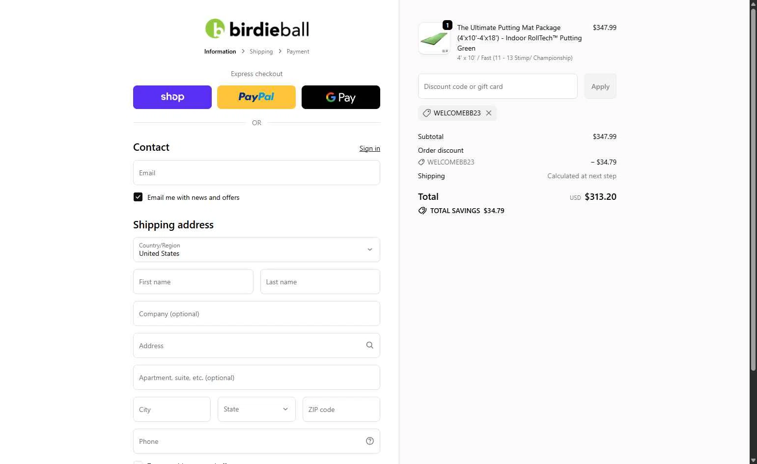 Birdie Ball checkout page showing Birdie Ball discount code box | Screenshot taken by SimplyCodes community member on Feb 14, 2026