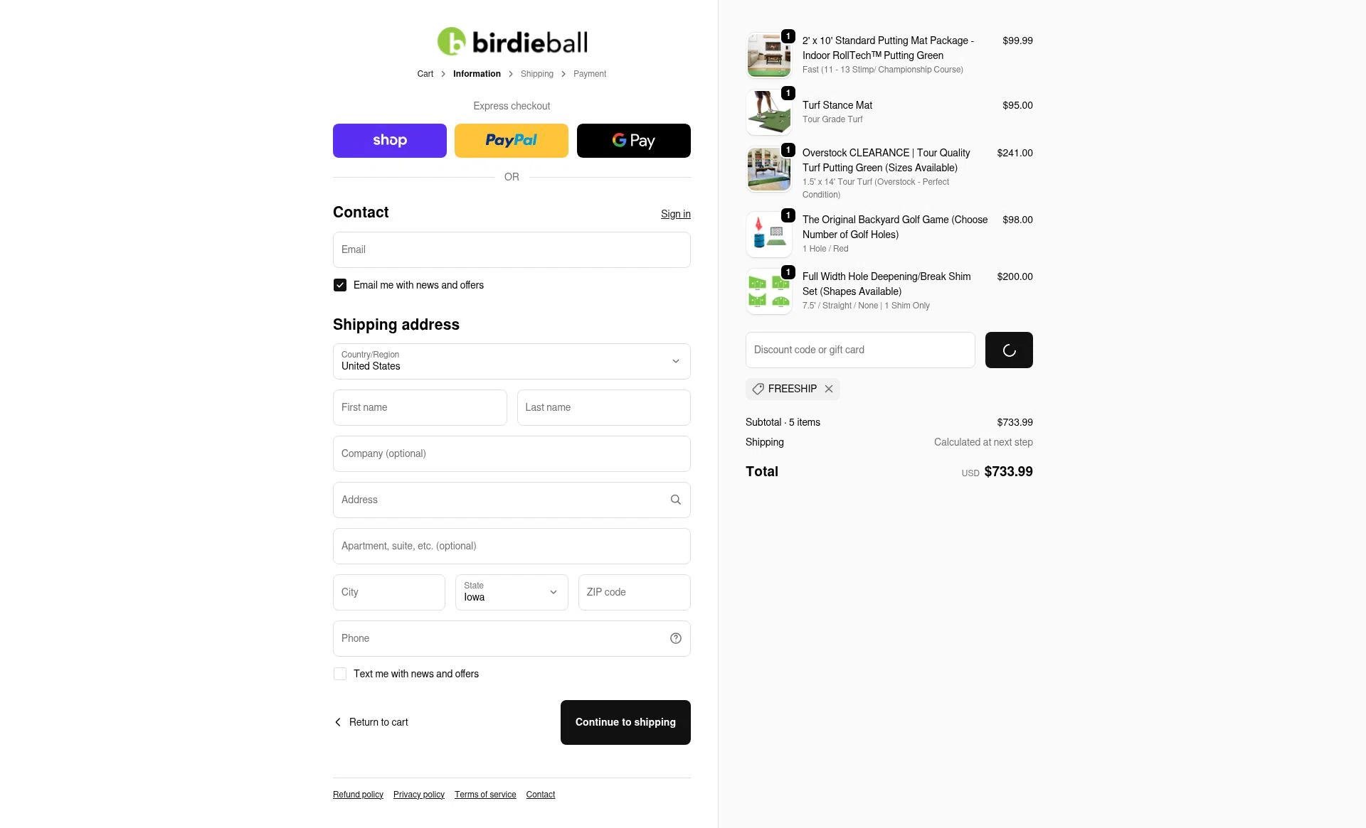 Birdie Ball checkout page showing Birdie Ball discount code box | Screenshot taken by SimplyCodes community member on Feb 14, 2026