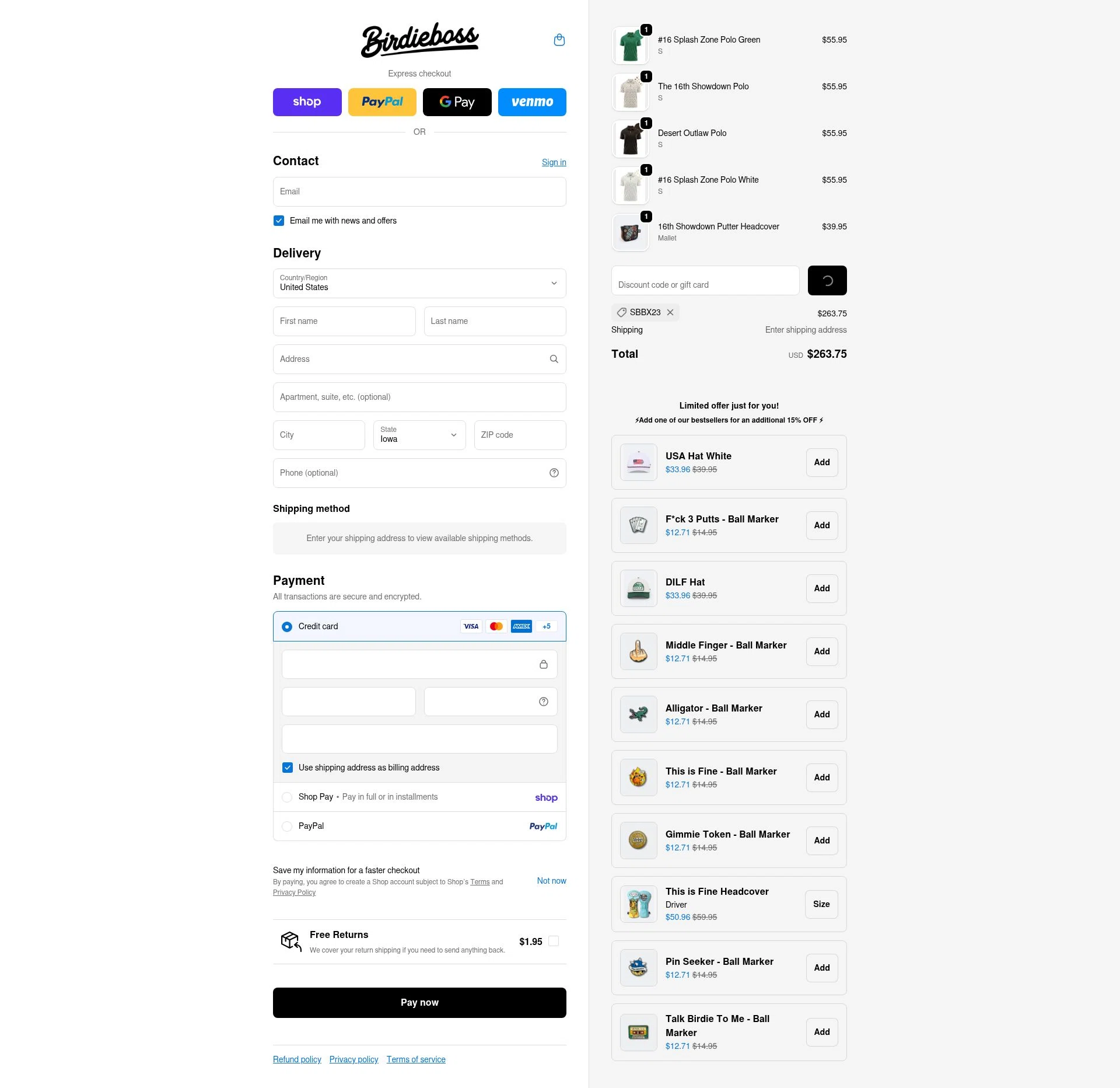 BirdieBoss checkout page showing BirdieBoss discount code box | Screenshot taken by SimplyCodes community member on Feb 14, 2026