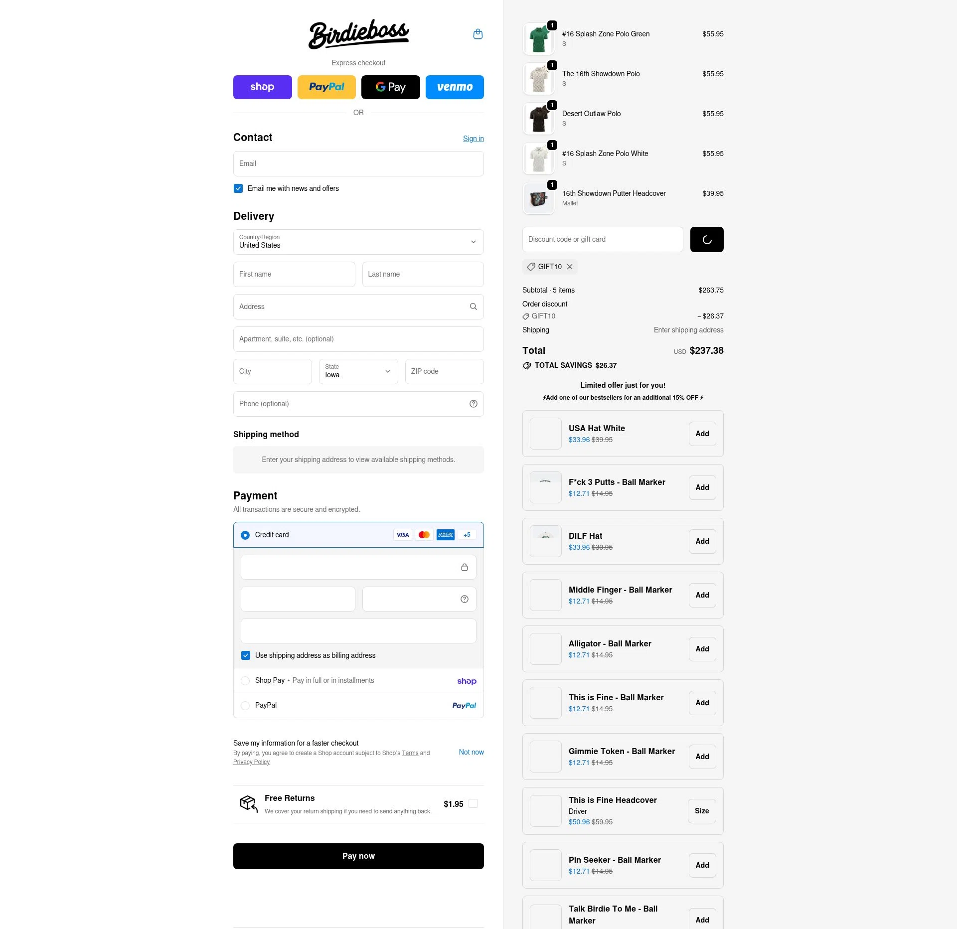 BirdieBoss checkout page showing BirdieBoss discount code box | Screenshot taken by SimplyCodes community member on Feb 14, 2026
