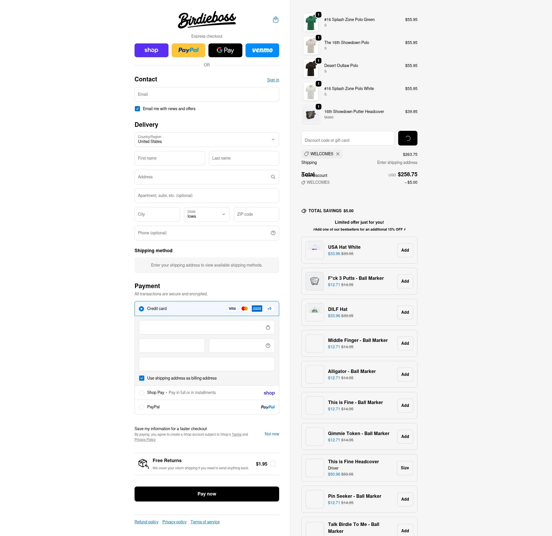 BirdieBoss checkout page showing BirdieBoss discount code box | Screenshot taken by SimplyCodes community member on Feb 14, 2026