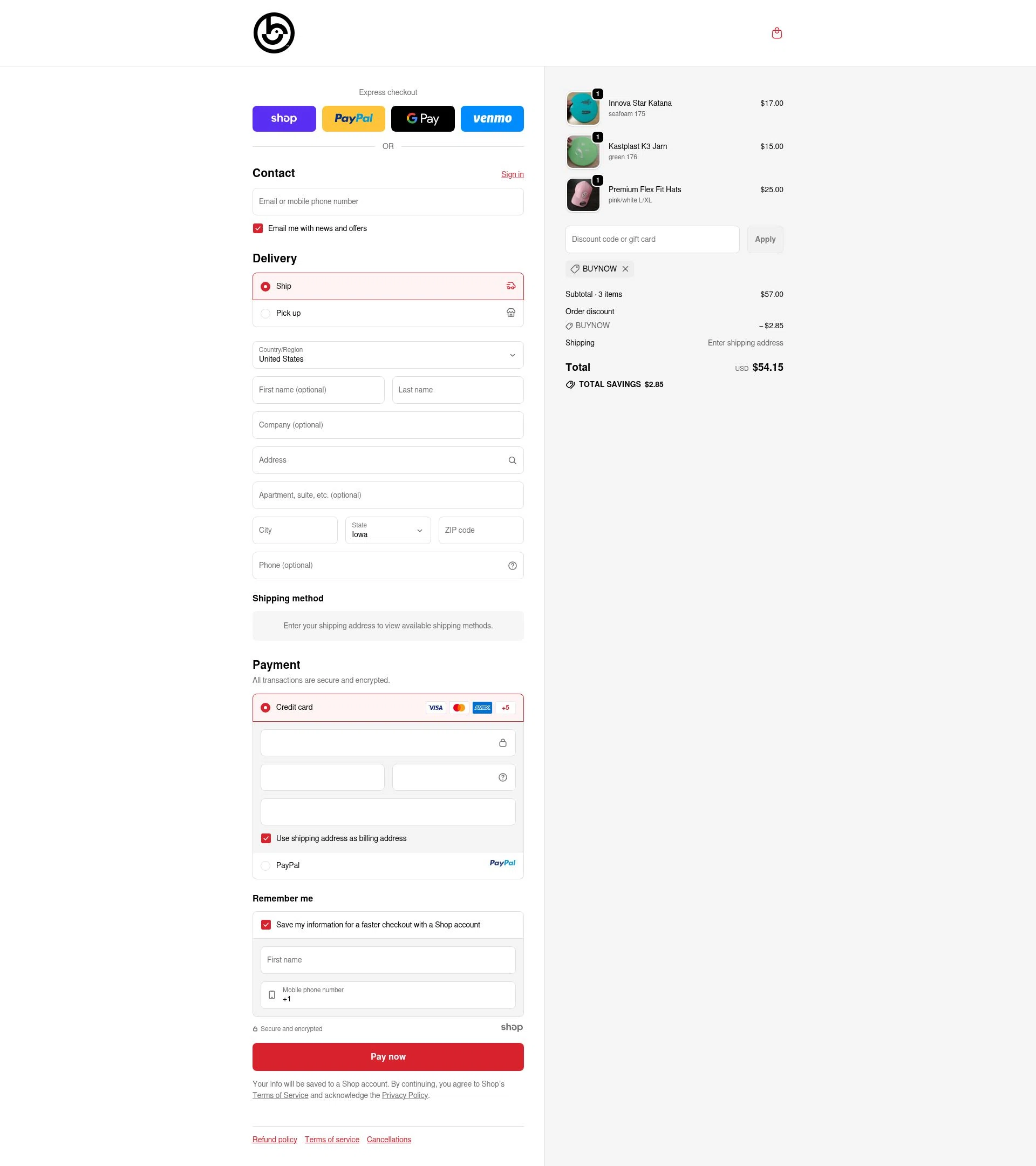 Birdie Disc Golf Supply Co. checkout page showing Birdie Disc Golf Supply Co. promo code box | Screenshot taken by SimplyCodes community member on Sep 22, 2025
