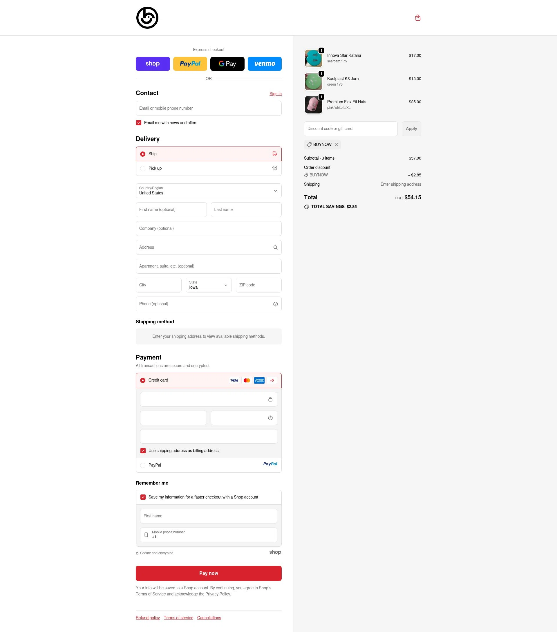 Birdie Disc Golf Supply Co. checkout page showing Birdie Disc Golf Supply Co. promo code box | Screenshot taken by SimplyCodes community member on Sep 17, 2025