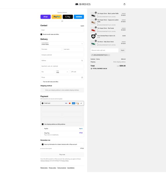 Birdies Slippers checkout page showing Birdies Slippers promo code box | Screenshot taken by SimplyCodes community member on Aug 28, 2025