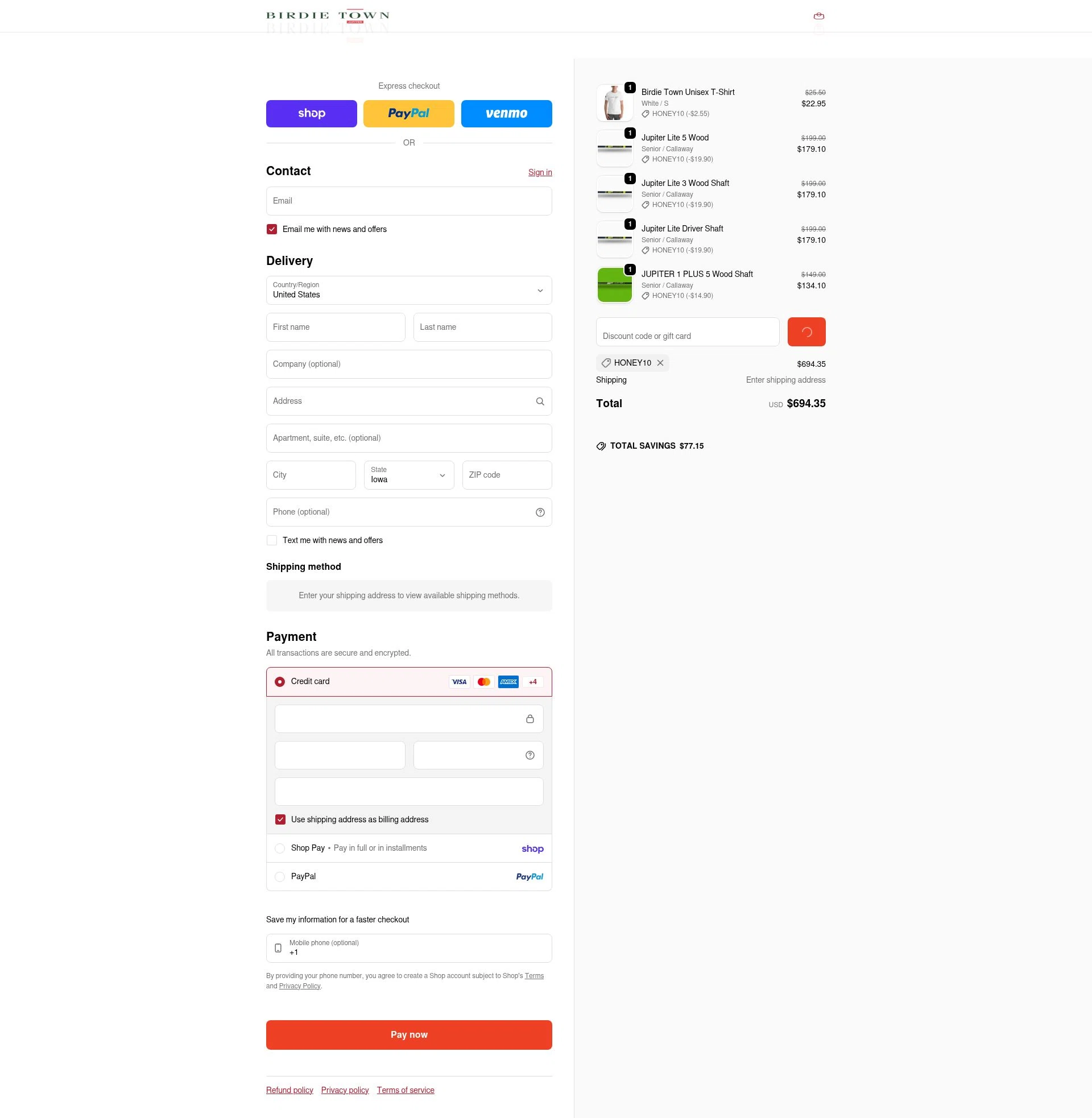 Birdie Town checkout page showing Birdie Town discount code box | Screenshot taken by SimplyCodes community member on Feb 9, 2026