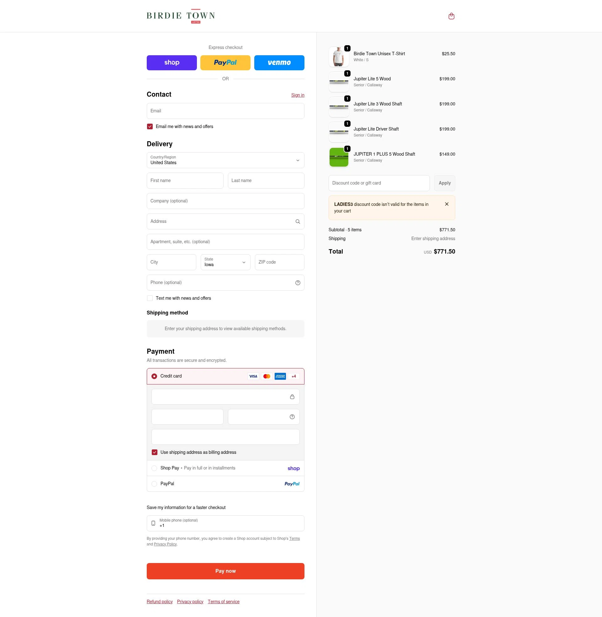 Birdie Town checkout page showing Birdie Town discount code box | Screenshot taken by SimplyCodes community member on Feb 9, 2026