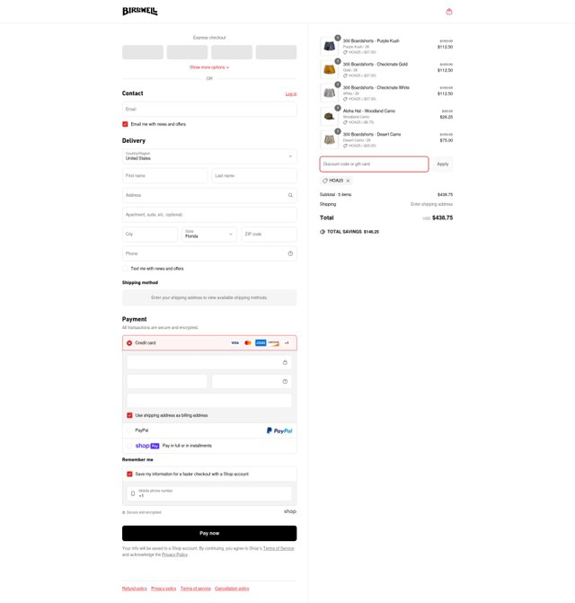 Birdwell Beach Britches checkout page showing Birdwell Beach Britches promo code box | Screenshot taken by SimplyCodes community member on Jun 22, 2025