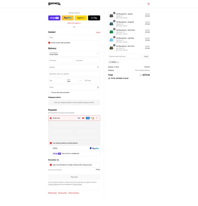 Birdwell Beach Britches checkout page showing Birdwell Beach Britches promo code box | Screenshot taken by SimplyCodes community member on Jul 19, 2025