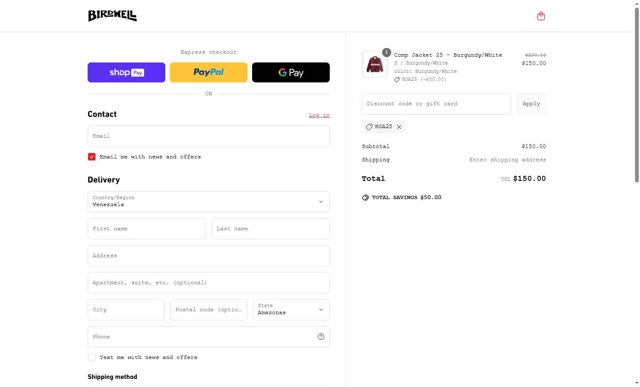 Birdwell Beach Britches checkout page showing Birdwell Beach Britches promo code box | Screenshot taken by SimplyCodes community member on Jun 13, 2025