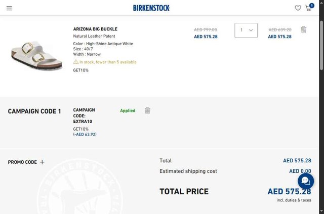 Birkenstock checkout page showing Birkenstock promo code box | Screenshot taken by SimplyCodes community member on Jul 12, 2025