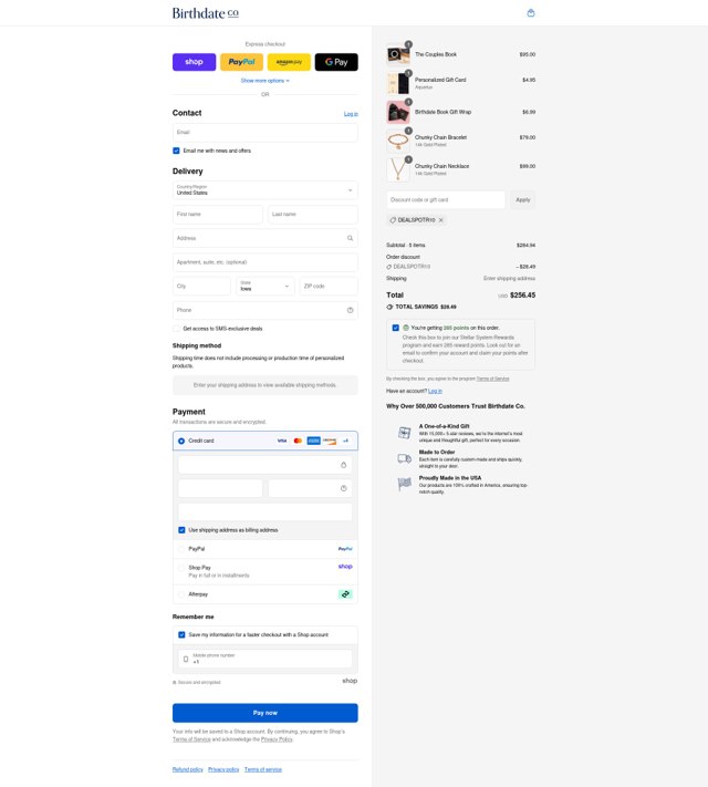 Birthdate Co. checkout page showing Birthdate Co. coupon code box | Screenshot taken by SimplyCodes community member on Sep 7, 2025