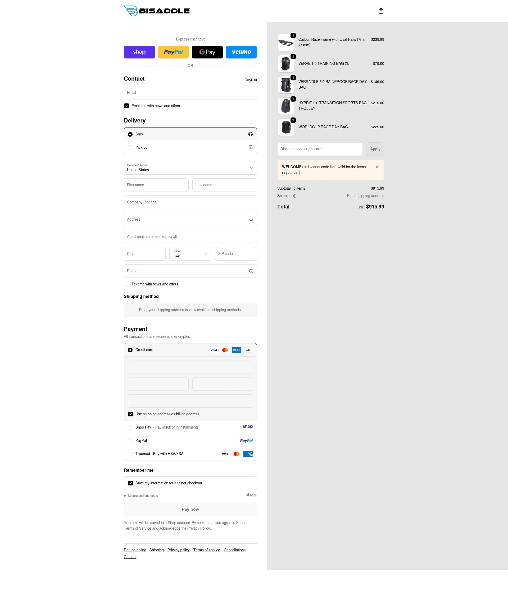 BiSaddle checkout page showing BiSaddle discount code box | Screenshot taken by SimplyCodes community member on Jan 3, 2026