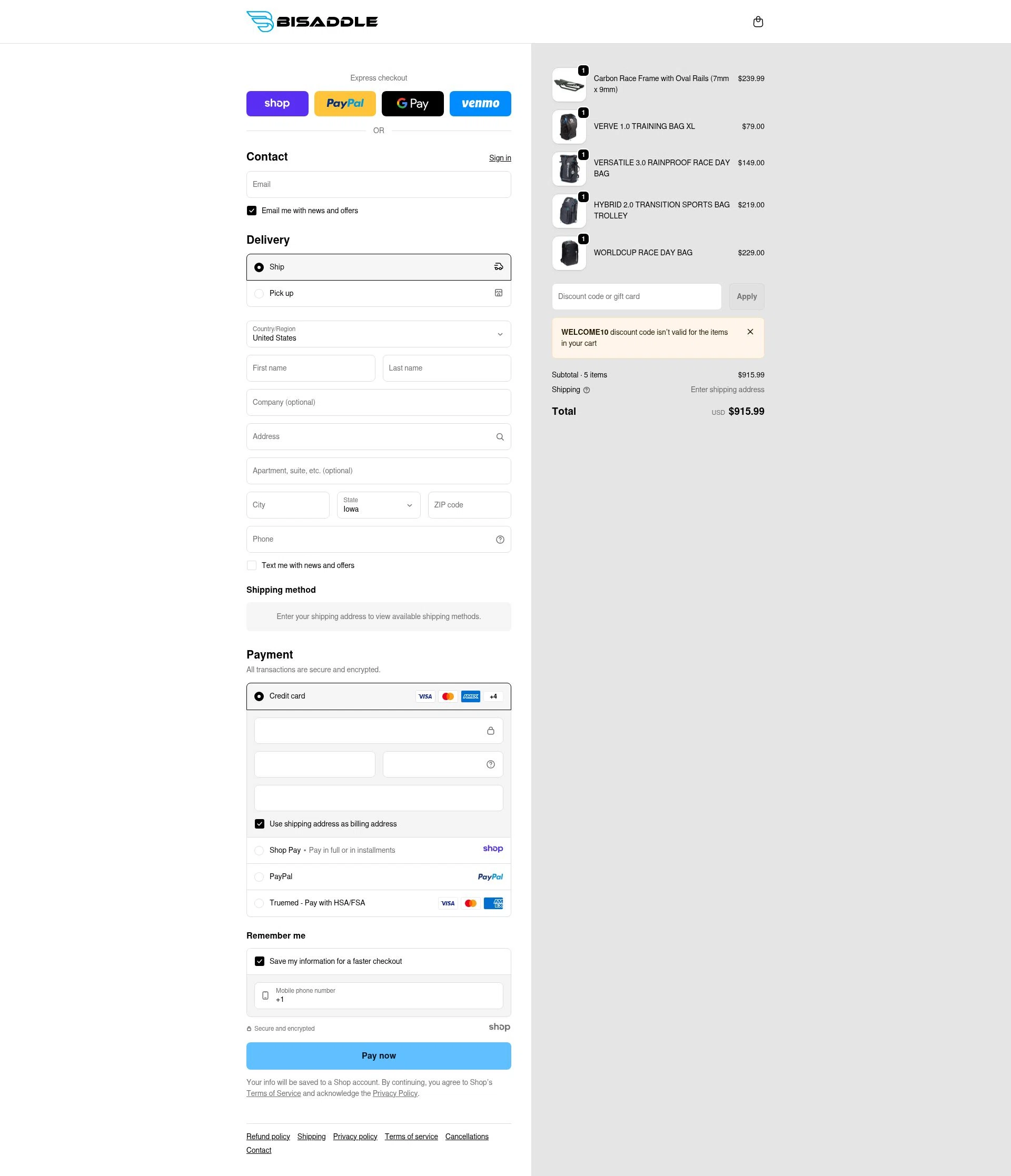 BiSaddle checkout page showing BiSaddle discount code box | Screenshot taken by SimplyCodes community member on Jan 8, 2026