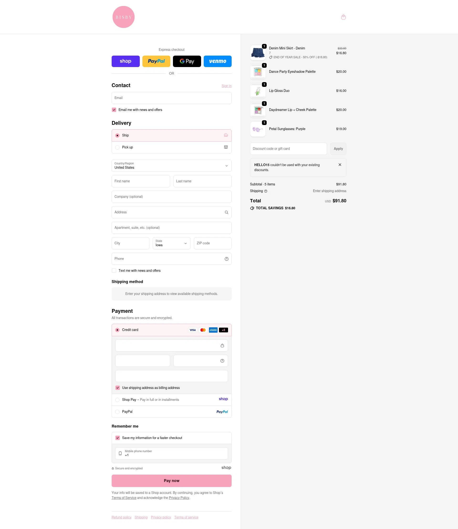 BISBY checkout page showing BISBY promo code box | Screenshot taken by SimplyCodes community member on Dec 31, 2025